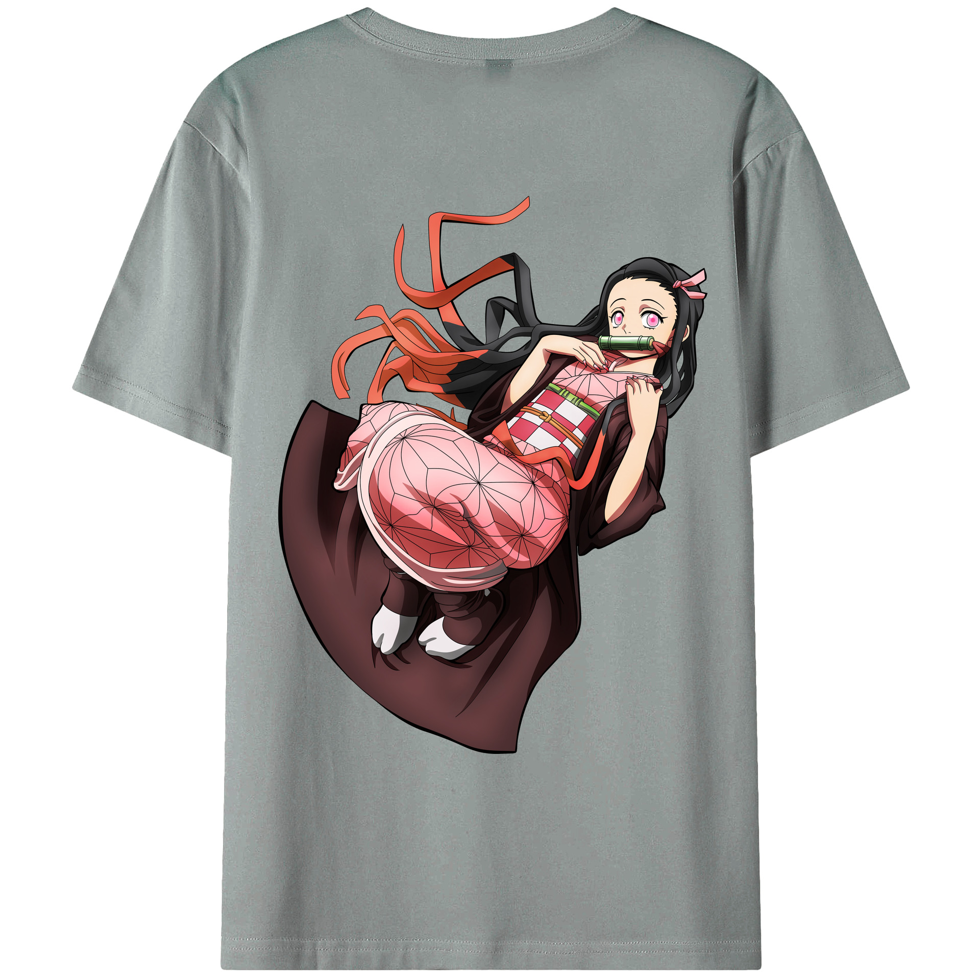 （画像用） 鬼滅の刃（きめつのやいば）竈門 禰󠄀豆子／かまど ねずこ Kamado Nezuko 綿100％ メンズ半袖Tシャツ（バックプリント） 通気性